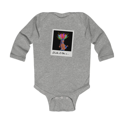 "Shake It Like a..." Infant Long Sleeve Bodysuit – Carnival-Inspired Samba Dancer Graphic Baby Outfit for Dance-Loving Families