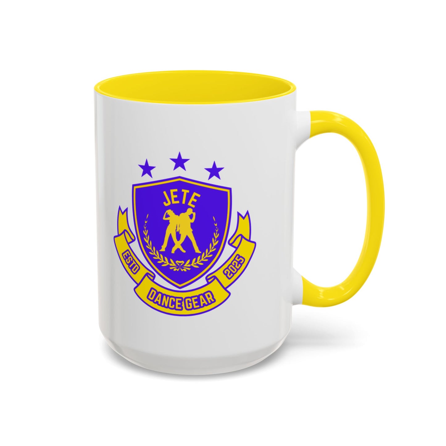 "Jeté Dance Gear Estd 2025" Accent Coffee Mug – Collegiate Style Ceramic Mug for Dancers and Studio Pride