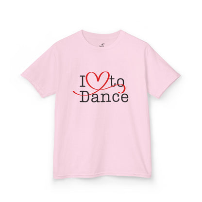 "I Love to Dance" Youth Short Sleeve Tee – Hand-Drawn Heart Graphic Dance Lover T-Shirt
