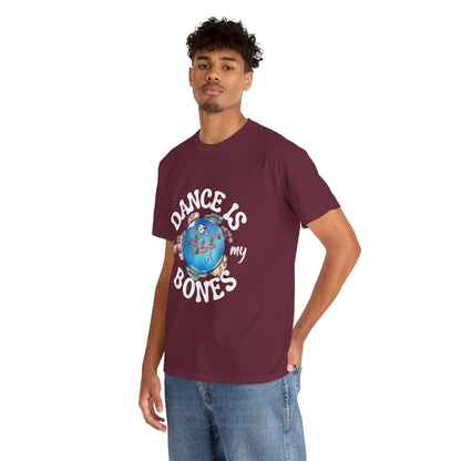 “Dance Is in My Bones” Halloween Dance T-Shirt with Dancing Skeletons Graphic - Unisex Heavy Cotton Tee