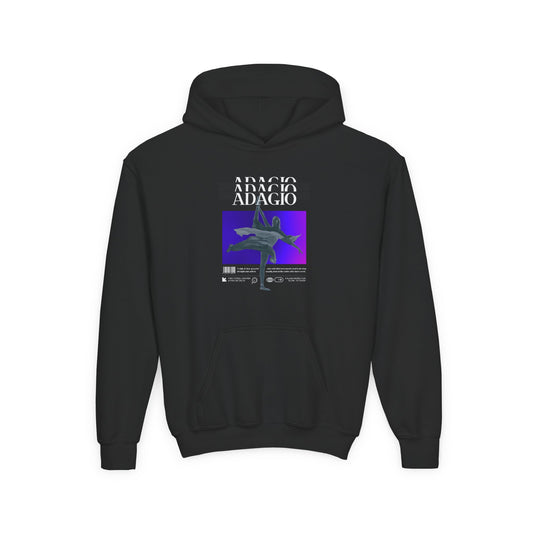 “Adagio” Ballet Term Definition with Beautiful Ballerina Graphic Unisex Youth Hoodie | Streetwear-Inspired Ballet Dance Hoodie for Kids & Young Dancers