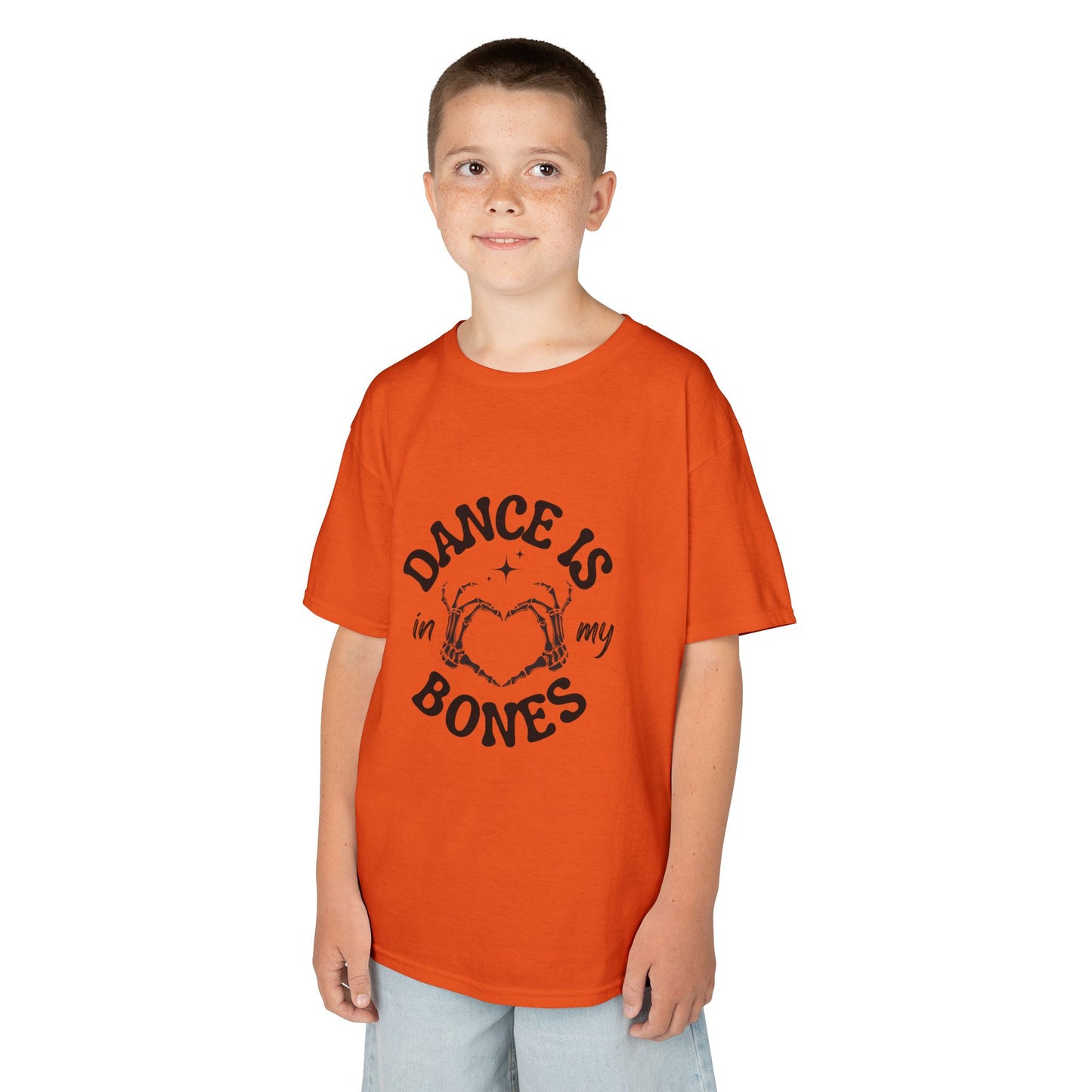 “Dance Is in My Bones” Halloween Dance T-Shirt with Cute Skeleton Heart Graphic - Kids Heavy Cotton™ Tee