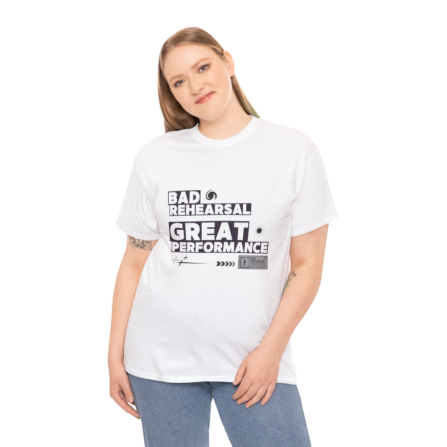 "Bad Rehearsal, Great Performance" Dance Quote Tee – Unisex Heavy Cotton T-Shirt with Streetwear-Inspired Graphic for Dancers