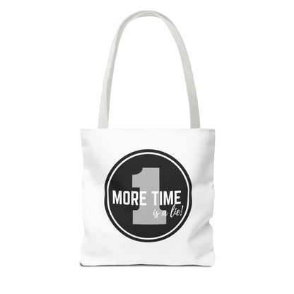 "One More Time is a Lie" Dance Tote Bag – Bold Emblem Graphic Canvas Bag for Dancers, Rehearsals & Everyday Use