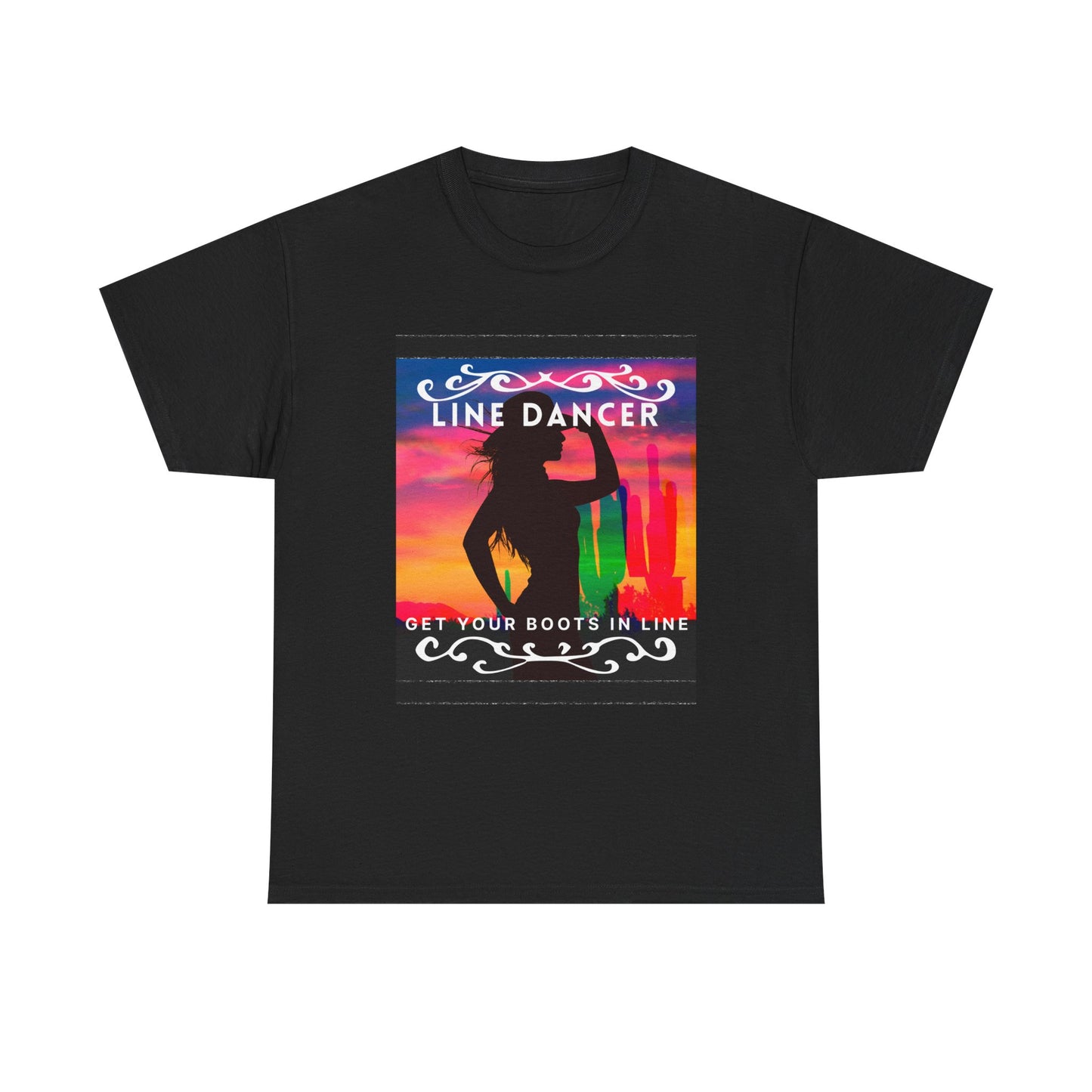 "Line Dancer" Unisex Heavy Cotton T-Shirt – Western Country Dance Graphic Tee – 'Get Your Boots in Line' Cowboy-Inspired Shirt