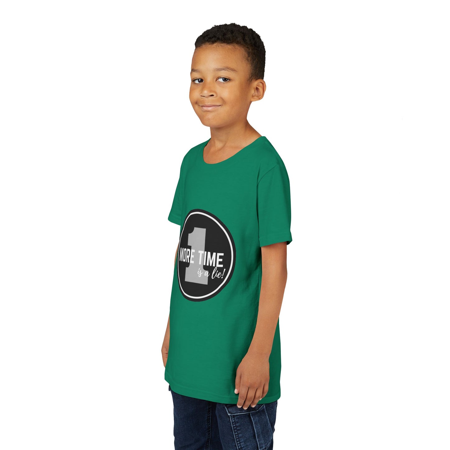 “One More Time is a Lie” Bold Emblem Dancer Graphic T-Shirt for Kids – Funny Dance Rehearsal Shirt - Youth Dance Tee