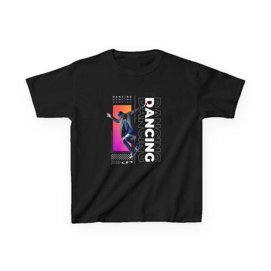 “Dancing” Youth Short Sleeve T-Shirt – Streetwear-Inspired Male Dancer Graphic – Stylish Kids Dance Apparel Tee