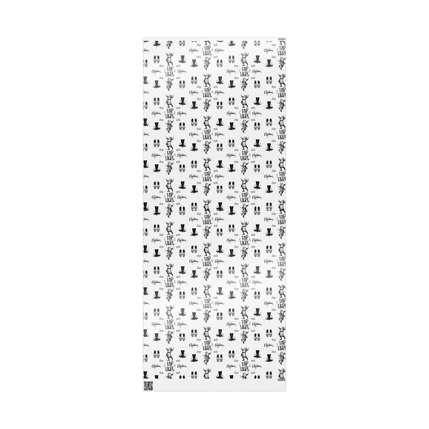 “Tap Here” Christmas Wrapping Paper – Fun Black & White Holiday Gift Wrap with Tap Shoes & Santa Design, Perfect for Tap Dancers & Dance Studios