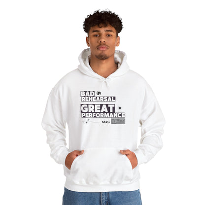 "Bad Rehearsal, Great Performance" Dance Hoodie – Unisex Heavy Blend™ Hooded Sweatshirt with Streetwear-Inspired Graphic for Performers
