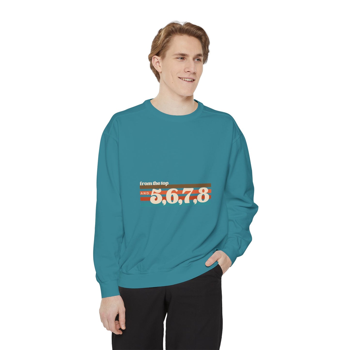 "From the Top and 5 6 7 8" Unisex Lightweight Crewneck Sweatshirt – Retro Dance Graphic Pullover for Dancers & Choreographers
