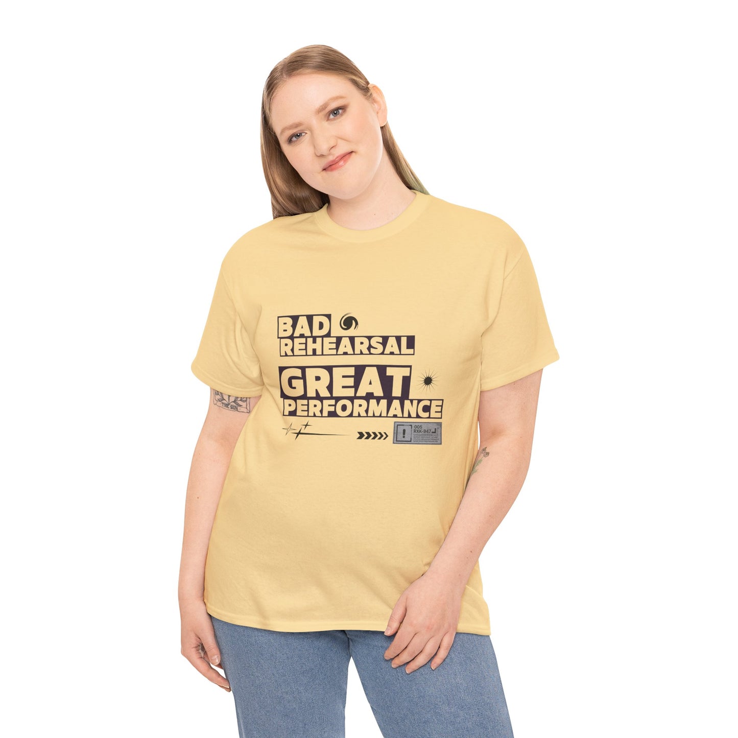 "Bad Rehearsal, Great Performance" Dance Quote Tee – Unisex Heavy Cotton T-Shirt with Streetwear-Inspired Graphic for Dancers