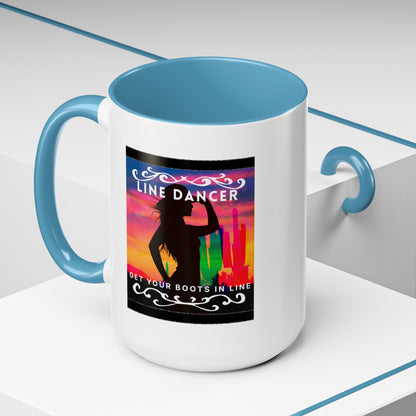 "Line Dancer" Accent Coffee Mug – Cute Cowgirl Graphic Ceramic Mug for Country Dance Lovers
