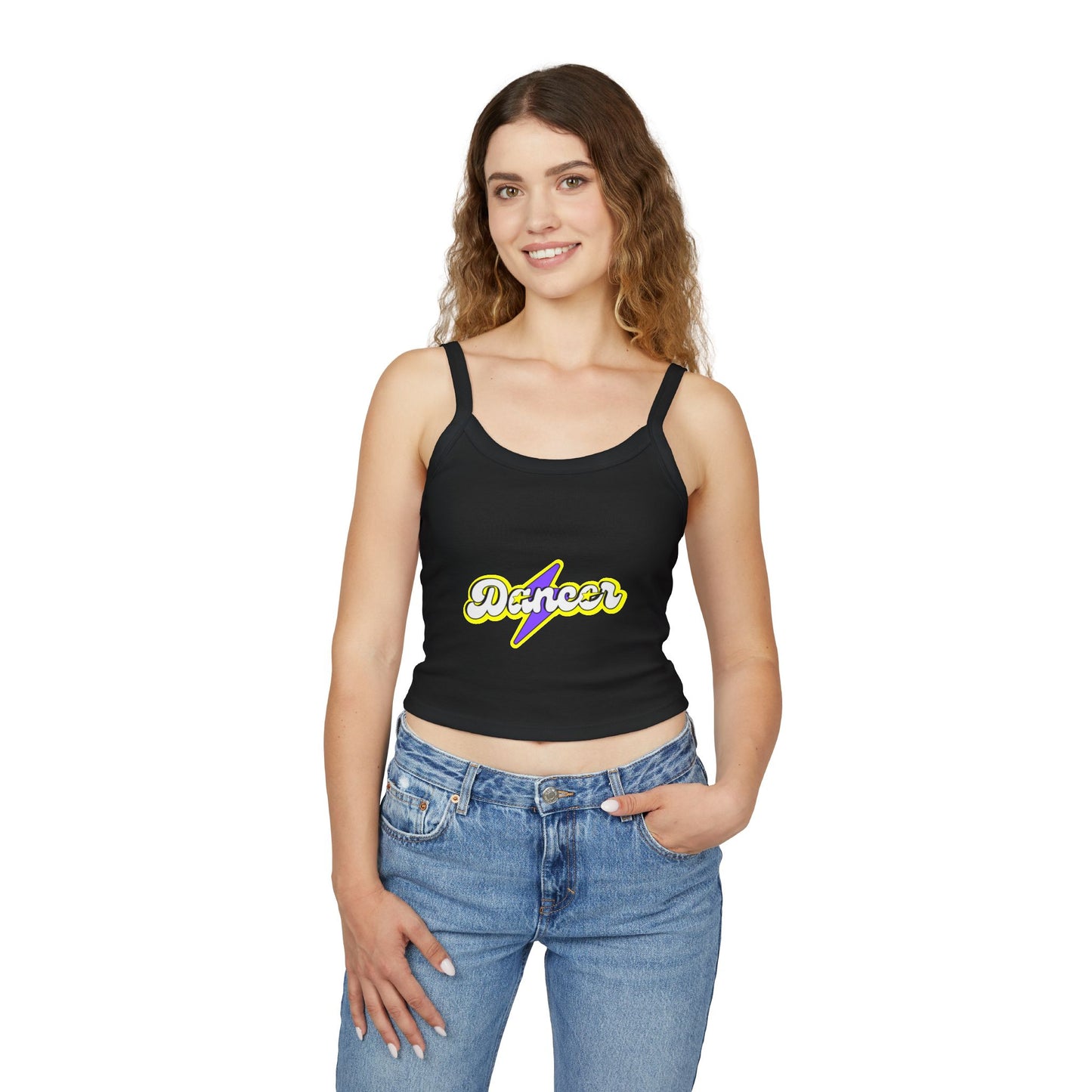 "Dancer" Women’s Spaghetti Strap Tank Top – Superhero-Inspired Dancer Graphic | Empowering Dance Apparel for Strong & Stylish Performers