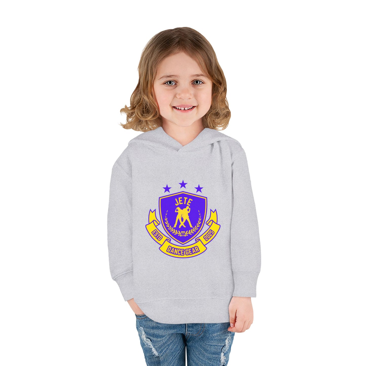 "Jeté Dance Gear" Toddler Pullover Fleece Hoodie – Collegiate-Inspired Dancer Graphic Sweatshirt for Kids