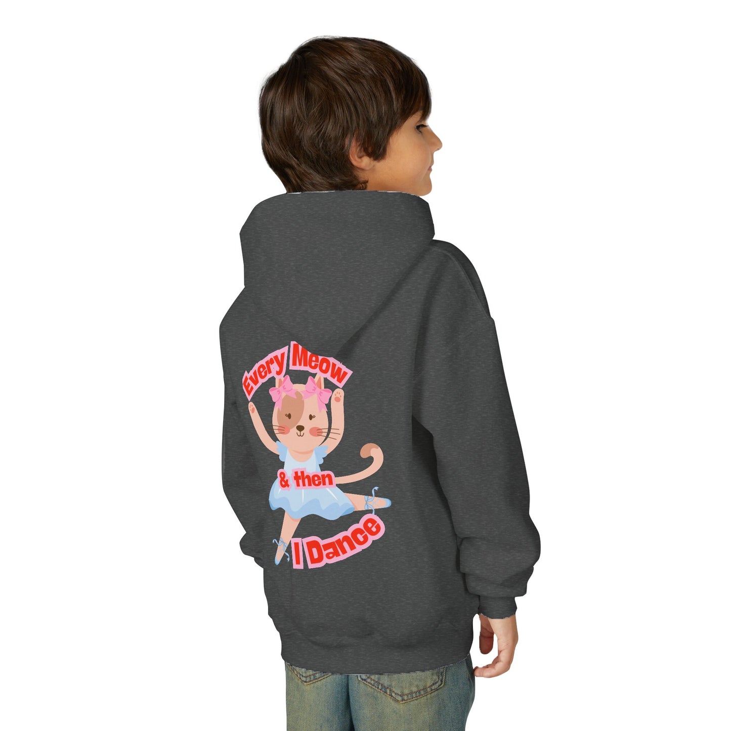 “Every Meow & Then I Dance” Adorable Dancing Cat Graphic | Cute Cat Dance Hoodie for Kids & Young Ballet Enthusiasts - Unisex Youth Hoodie