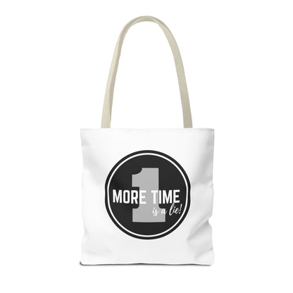 "One More Time is a Lie" Dance Tote Bag – Bold Emblem Graphic Canvas Bag for Dancers, Rehearsals & Everyday Use
