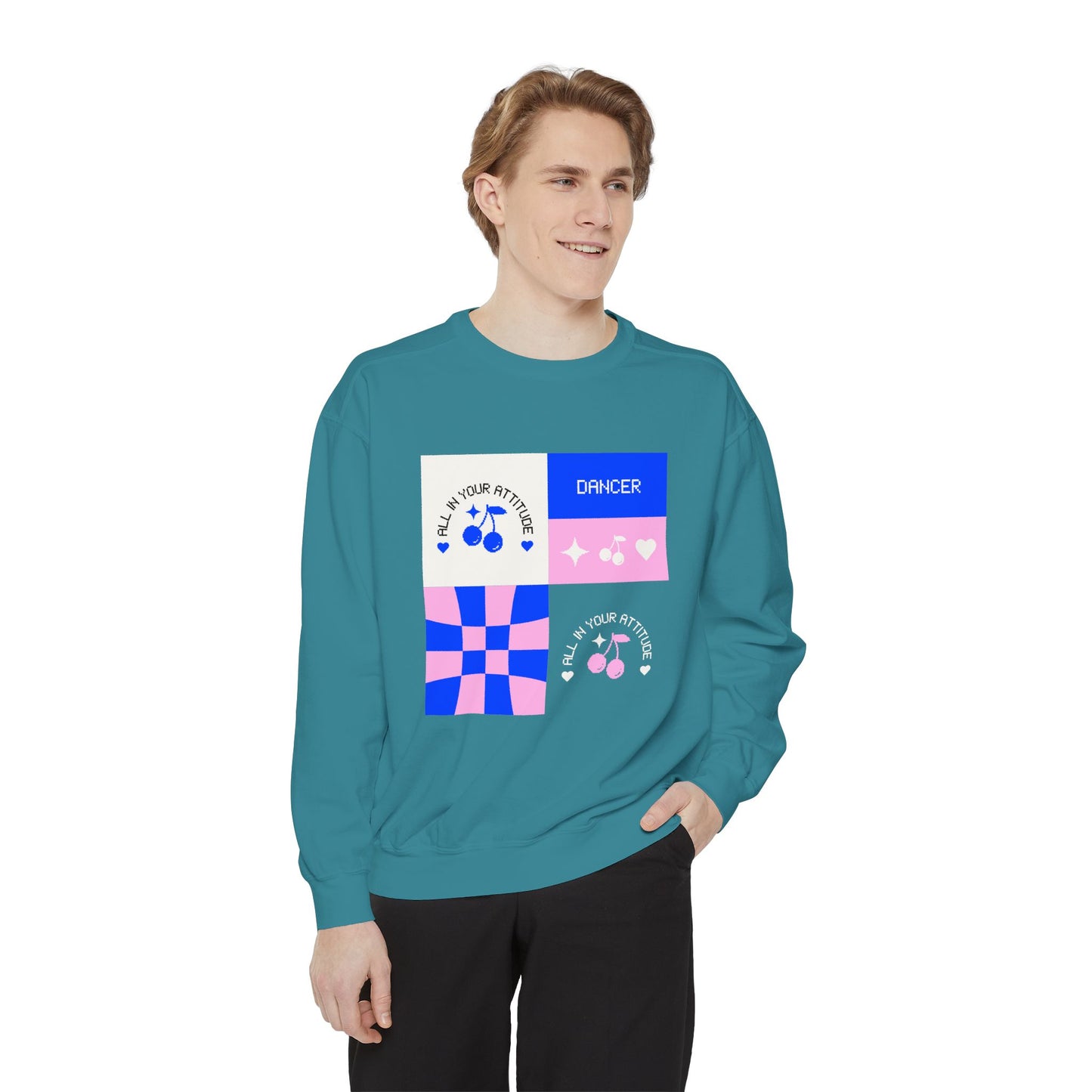 "Dancer – All in Your Attitude" Unisex Lightweight Crewneck Sweatshirt – Retro-Inspired Dance Graphic Pullover for Confident Movers & Performers