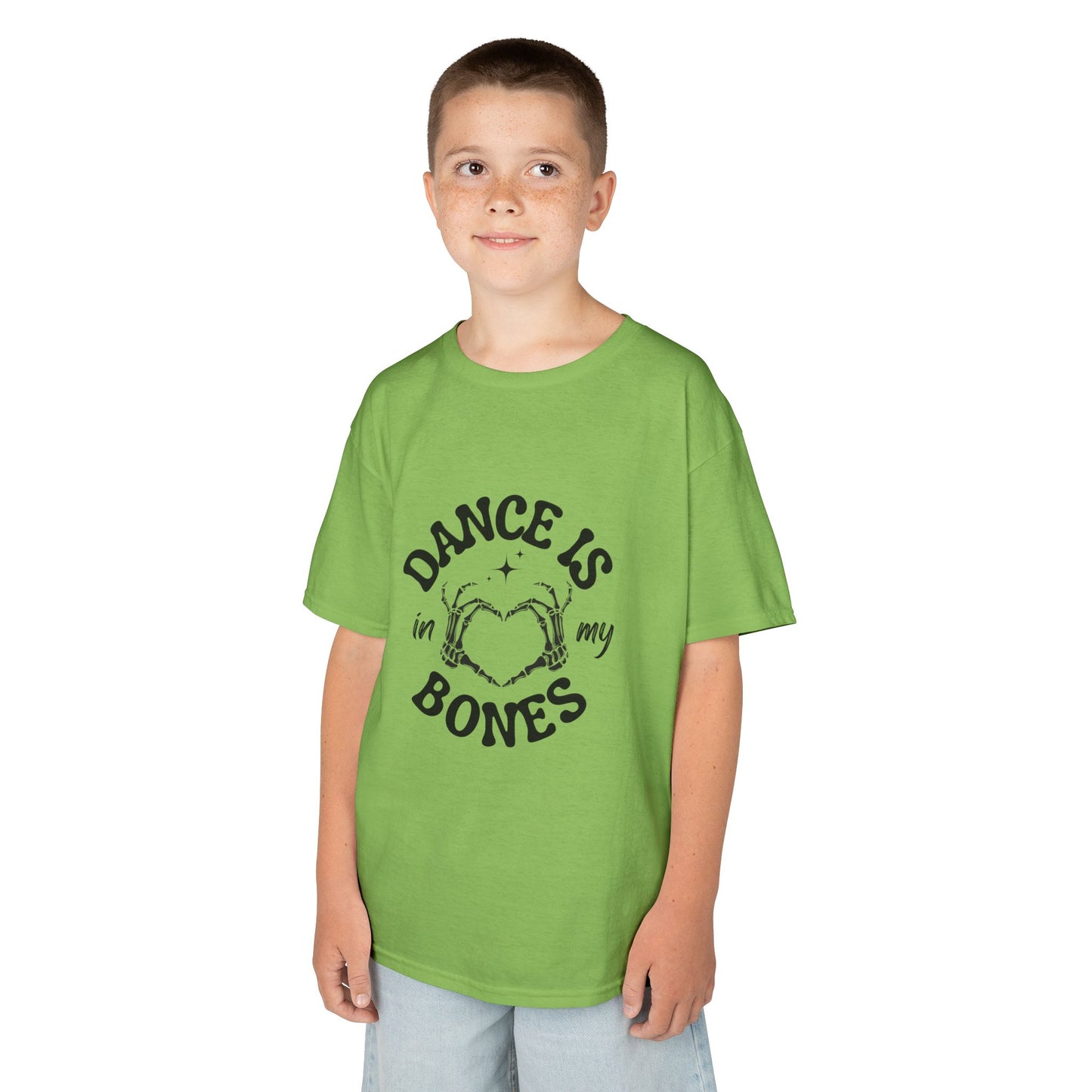 “Dance Is in My Bones” Halloween Dance T-Shirt with Cute Skeleton Heart Graphic - Kids Heavy Cotton™ Tee