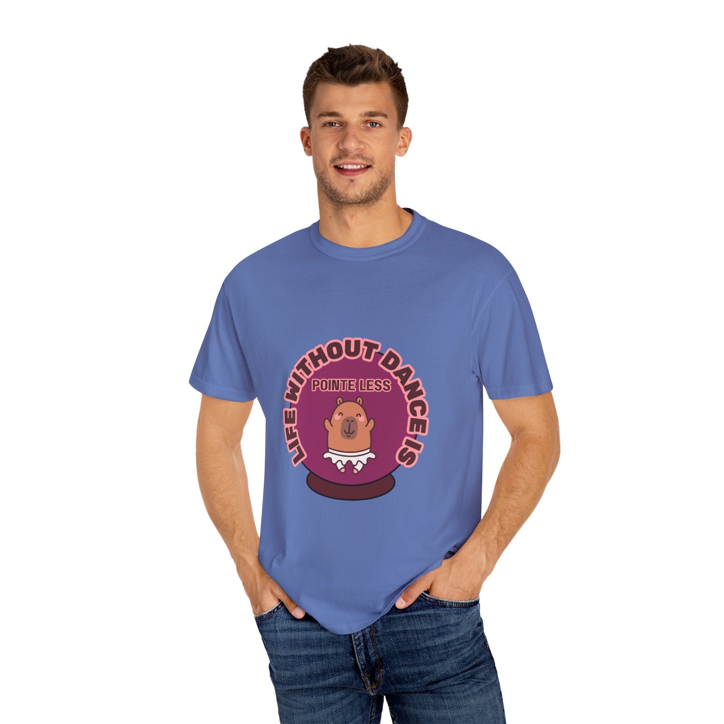 "Life Without Dance is Pointeless" Unisex Garment-Dyed T-Shirt – Cute Dancing Capybara Graphic Tee – Funny Dance Shirt for Animal Lovers & Performers