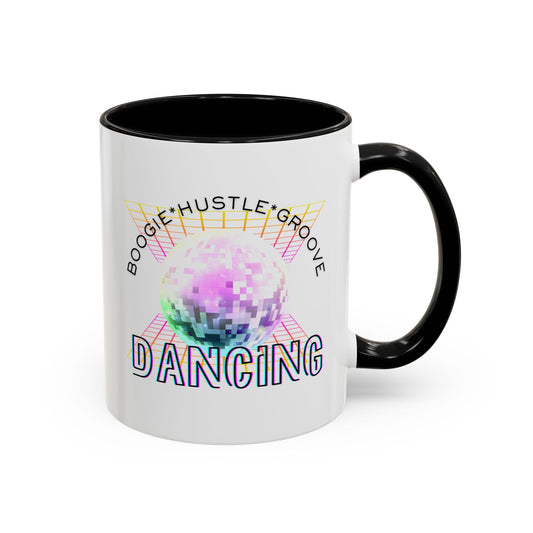 "Boogie, Hustle, Groove - Dancing" Disco Accent Coffee Mug – Fun Retro Dance Gift for Coffee Lovers