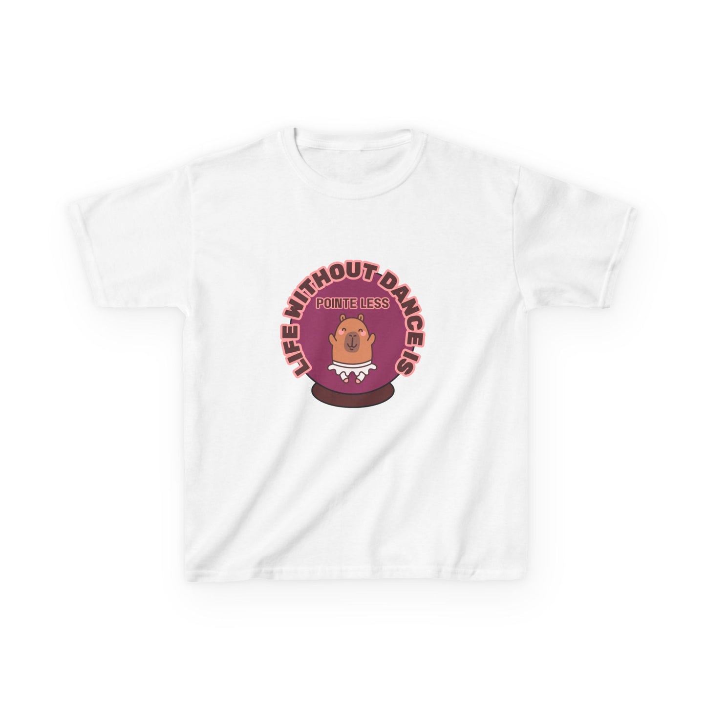 "Life Without Dance Is Pointeless" Youth Dance T-Shirt – Cute Capybara Ballerina Graphic Tee for Kids
