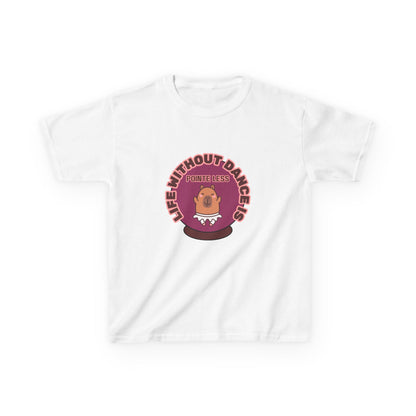 "Life Without Dance Is Pointeless" Youth Dance T-Shirt – Cute Capybara Ballerina Graphic Tee for Kids