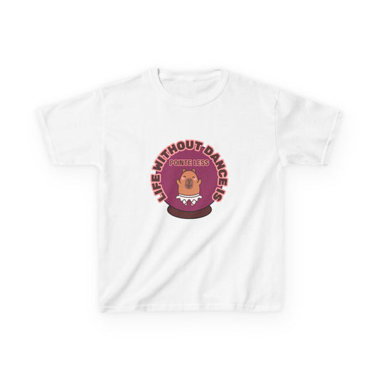 "Life Without Dance Is Pointeless" Youth Dance T-Shirt – Cute Capybara Ballerina Graphic Tee for Kids