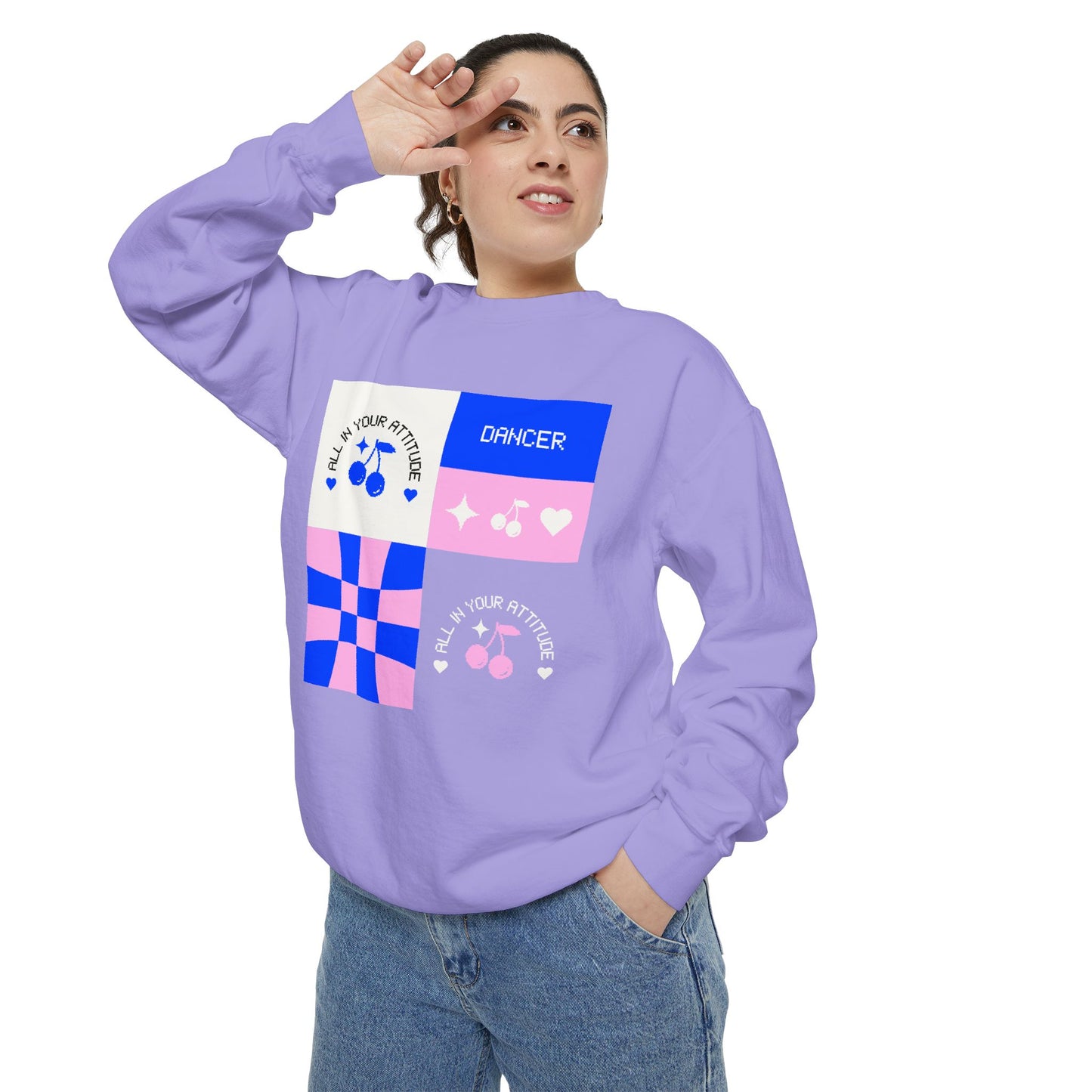 "Dancer – All in Your Attitude" Unisex Lightweight Crewneck Sweatshirt – Retro-Inspired Dance Graphic Pullover for Confident Movers & Performers