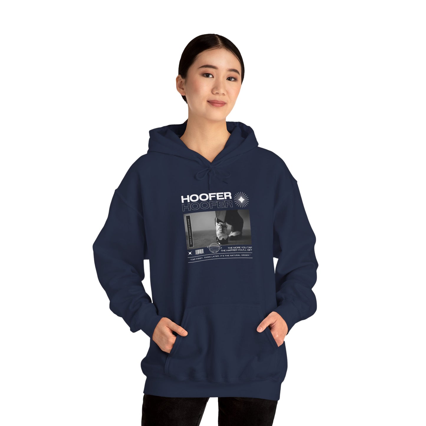 “Hoofer” Tap Dance Text with Streetwear-Style Tap Shoes Graphic – Unisex Heavy Blend™ Hooded Sweatshirt – Cozy Dance Hoodie for Tap Dancers & Dance Enthusiasts