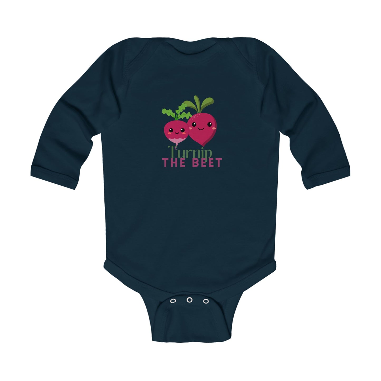 "Turnip the Beet" Infant Long Sleeve Bodysuit – Cute Veggie Dance Pun Graphic Baby Outfit for Jeté Dance Fans