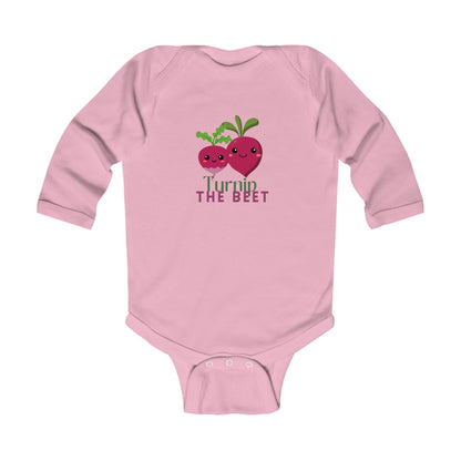 "Turnip the Beet" Infant Long Sleeve Bodysuit – Cute Veggie Dance Pun Graphic Baby Outfit for Jeté Dance Fans