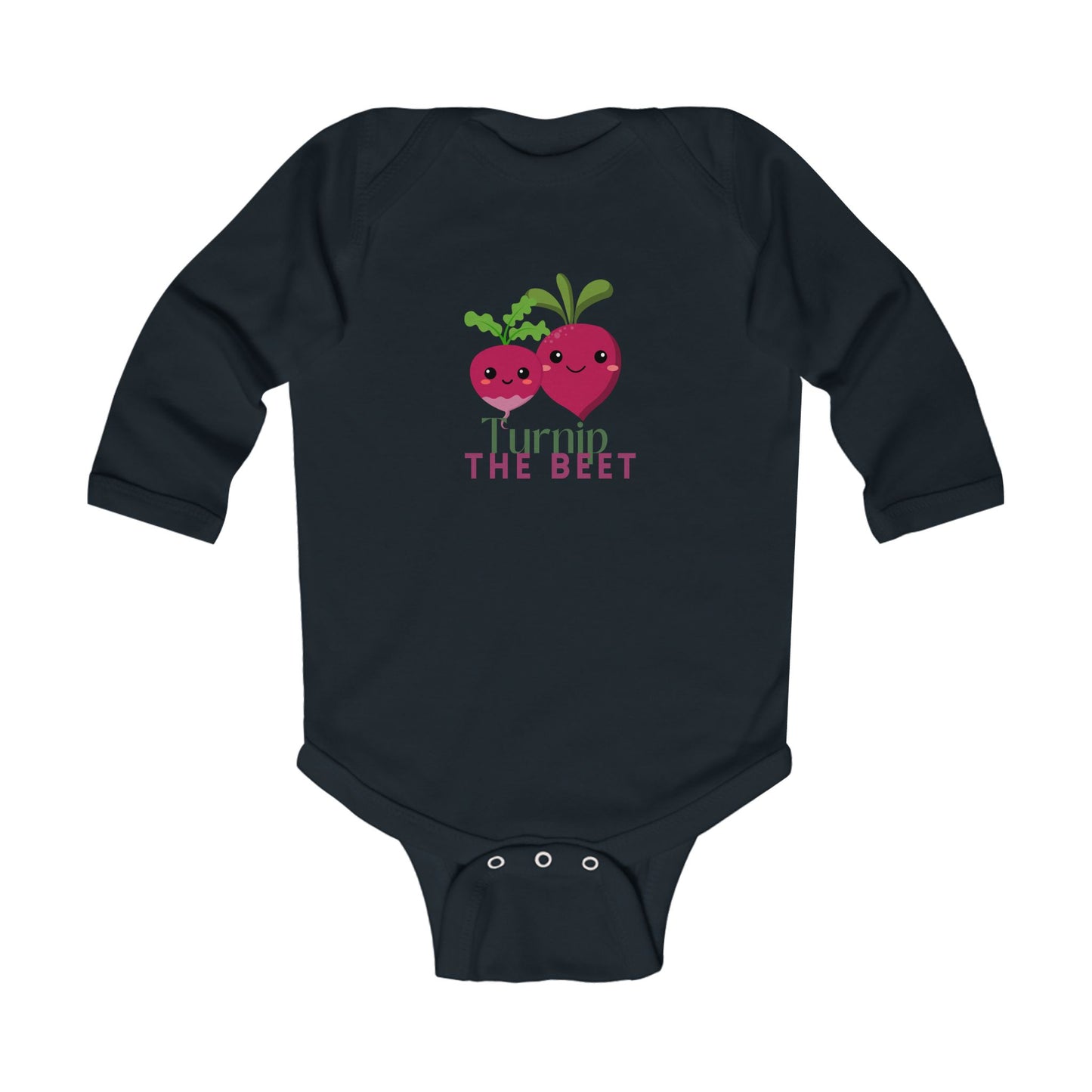 "Turnip the Beet" Infant Long Sleeve Bodysuit – Cute Veggie Dance Pun Graphic Baby Outfit for Jeté Dance Fans