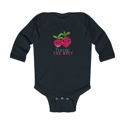 "Turnip the Beet" Infant Long Sleeve Bodysuit – Cute Veggie Dance Pun Graphic Baby Outfit for Jeté Dance Fans