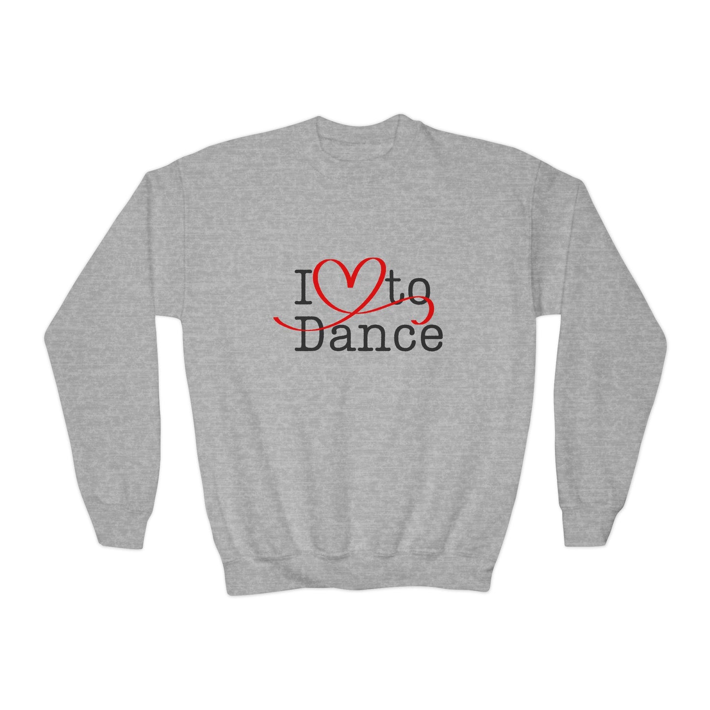 I Love to Dance Youth Crewneck Sweatshirt – Hand-Drawn Heart Graphic Dance Lover Pullover