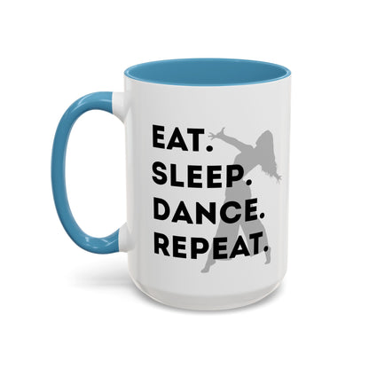 "Eat Sleep Dance Repeat" Accent Coffee Mug – Gray Dancer Graphic Ceramic Mug for Dance Lovers