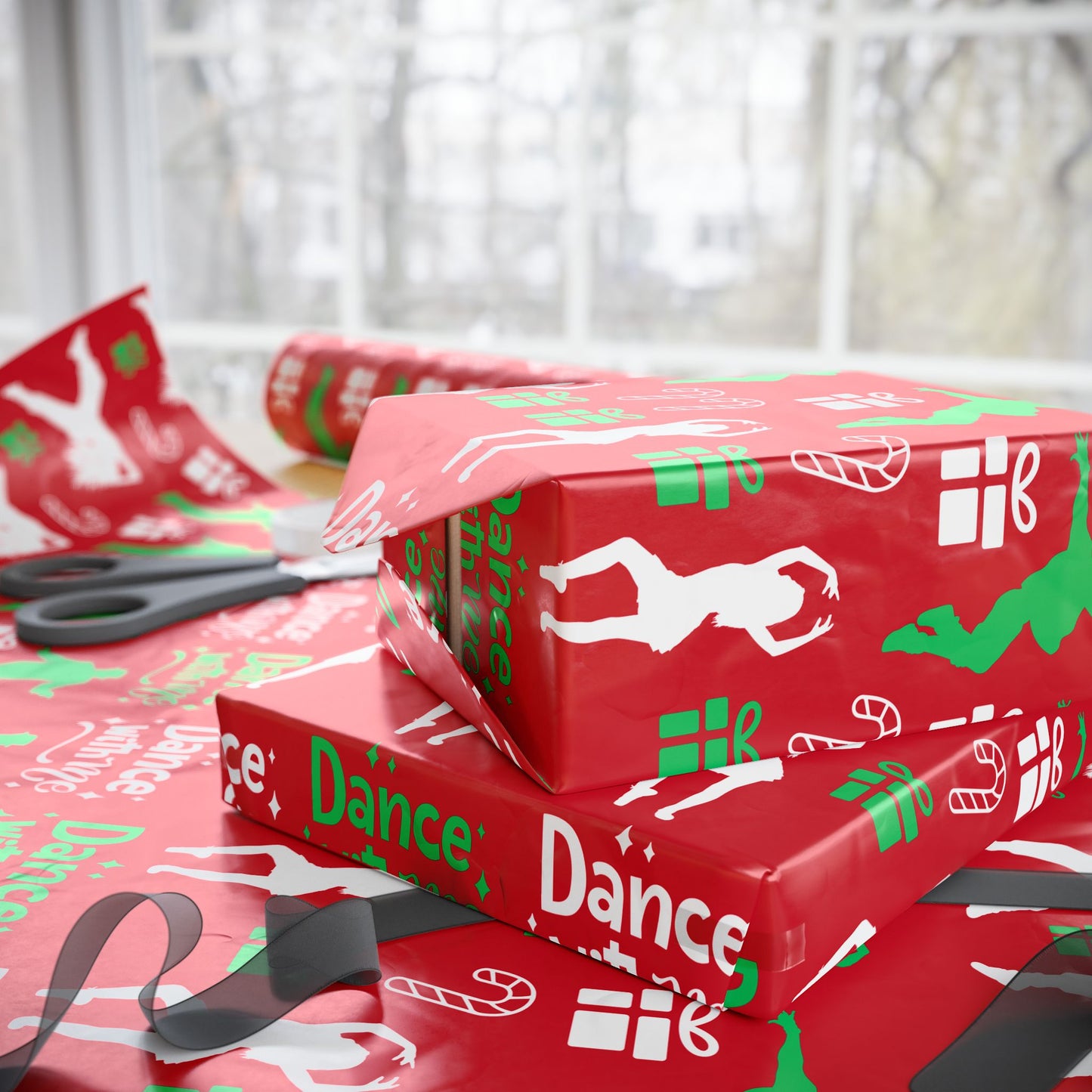 “Dance with Me” Christmas Wrapping Paper – Festive Holiday Gift Wrap with Colorful Dancers & Ballet-Themed Design, Perfect for Dance Lovers and Studios