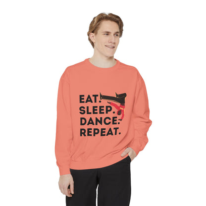 "Eat, Sleep, Dance, Repeat." Unisex Lightweight Crewneck Sweatshirt – Bold B-Boy Graphic Pullover for Hip-Hop Dancers & Street Style Fans