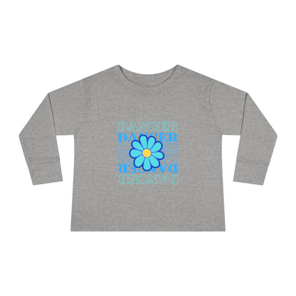 "Dancer" Toddler Long Sleeve Dance T-Shirt – Floral Text Graphic Shirt for Kids