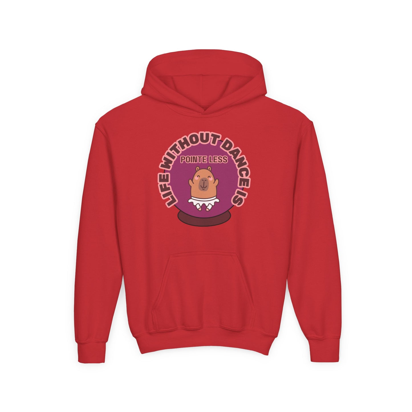 "Life Without Dance Is Pointeless" Youth Hooded Sweatshirt – Cute Dancing Capybara Graphic Hoodie for Kids and Teens