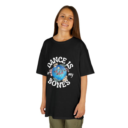 "Dance Is in My Bones” Halloween Dance T-Shirt with Dancing Skeletons Graphic - Kids Heavy Cotton™ Tee