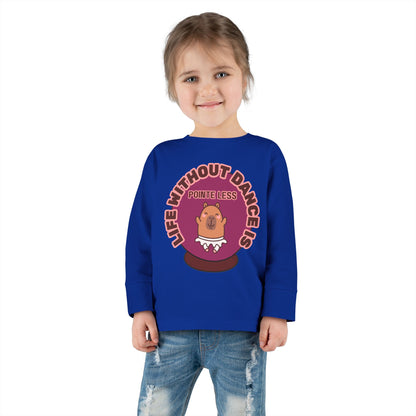 "Life Without Dance Is Pointeless" Toddler Dance T-Shirt – Cute Dancing Capybara Graphic Long Sleeve Tee for Kids