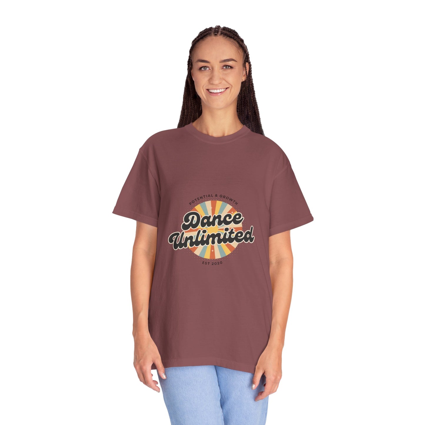 "Dance Unlimited, Potential & Growth" Unisex Garment-Dyed T-Shirt – Retro-Inspired Dance Motivation Graphic Tee – Inspirational Shirt for Dancers"