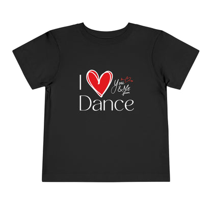 "I Love Dance" Toddler Short Sleeve Tee – Hand-Drawn Heart & Note Graphic Dance Lover T-Shirt