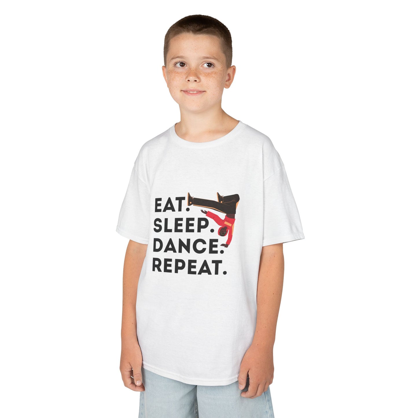 "Eat Sleep Dance Repeat" Youth Short Sleeve Tee – Bold B-Boy Graphic Hip-Hop Dance Shirt for Kids and Young Performers