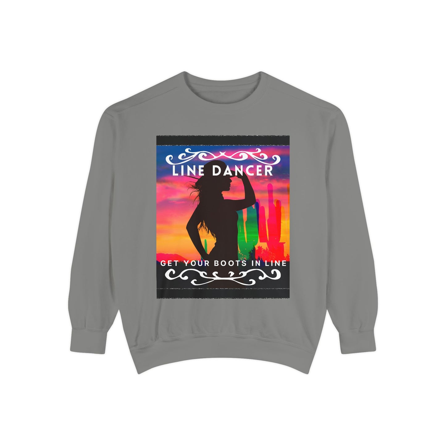 "Line Dancer, Get Your Boots in Line" Unisex Lightweight Crewneck Sweatshirt – Western Dance Graphic Pullover for Country Music & Boot Scootin’ Fans