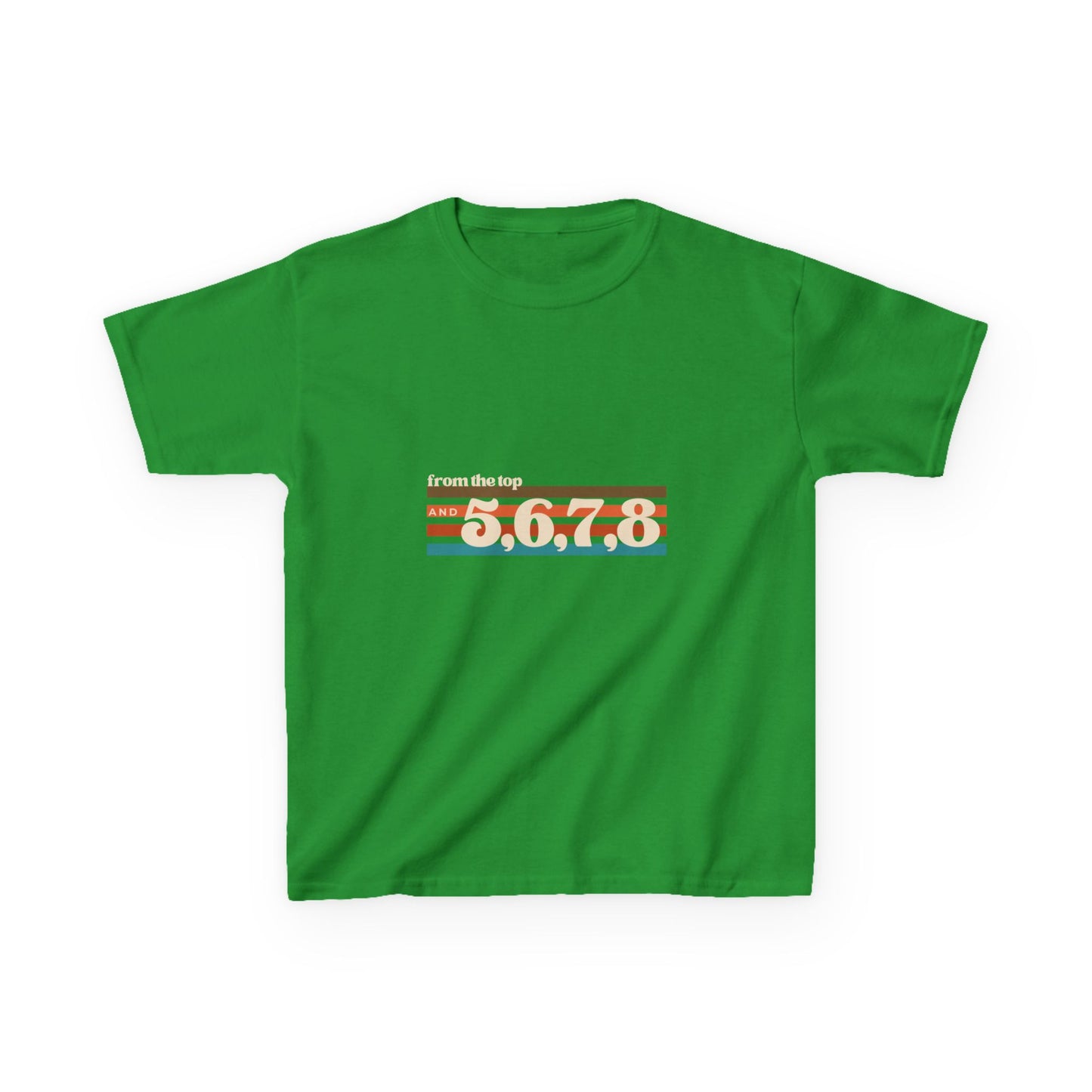“From the Top and 5, 6, 7, 8” Youth Short Sleeve Tee – Retro Graphic Dance Shirt for Kids and Young Performers