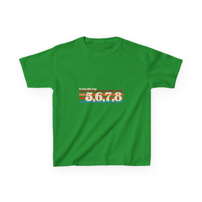 “From the Top and 5, 6, 7, 8” Youth Short Sleeve Tee – Retro Graphic Dance Shirt for Kids and Young Performers