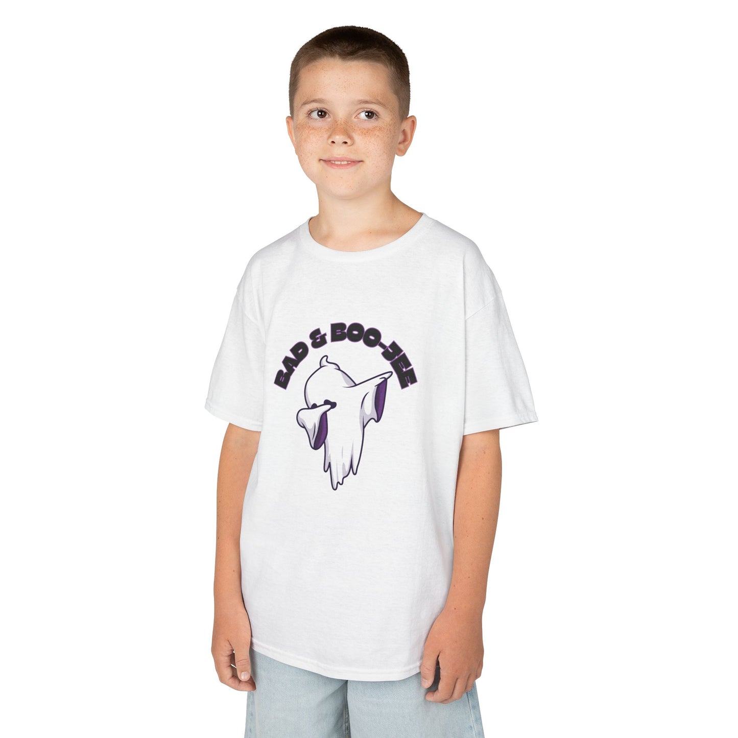“Bad & Boo-jee” Funny Halloween Dance T-Shirt with Cute Ghost Dab Graphic - Kids Heavy Cotton™ Tee