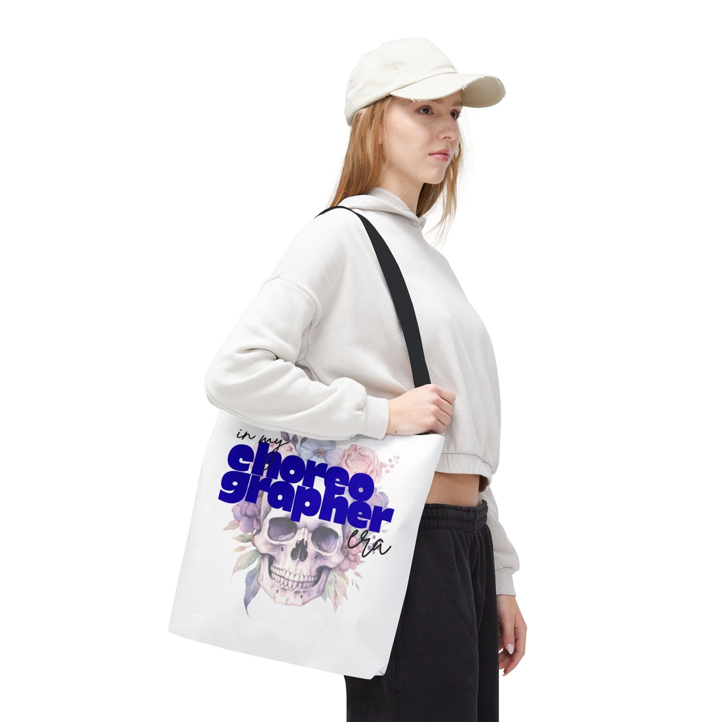 In My Choreographer Era Tote Bag with Colored Handles – Pastel Floral Skull Dance-Inspired Carryall
