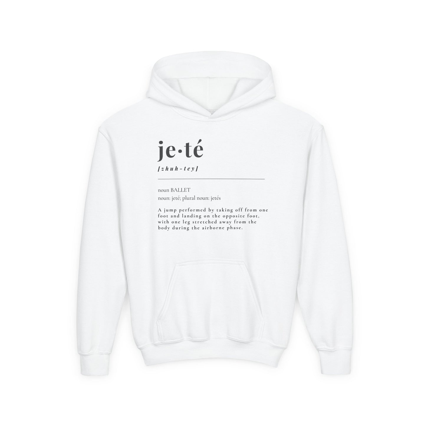 Jeté Definition Unisex Youth Hoodie – Ballet Term Graphic Dance Hoodie for Kids & Teens, Personalized with Name or Studio